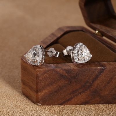 Moissanite 925 Sterling Gümüş Stud Kulaklık Destek OEM ODM
