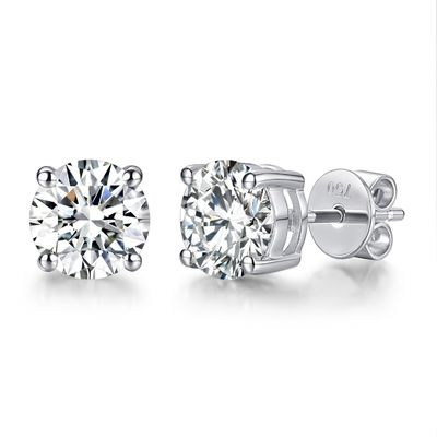 18k Altın Moissanite Elmas Stud Kulaklıkları Beyaz Altın Destek Özellik