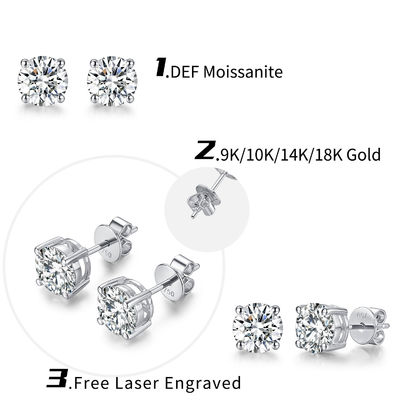 18k Altın Moissanite Elmas Stud Kulaklıkları Beyaz Altın Destek Özellik