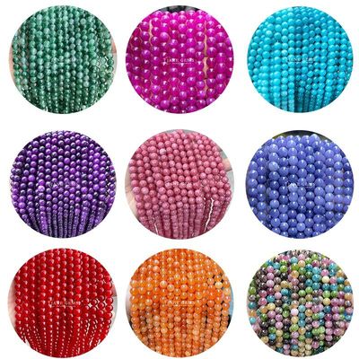 Cümle Doğal Kristal Gemstone Yuvarlak Kalsedon Boncukları Yeşim Yuvarlak Yumuşak Boncuk Aksesuarları DIY Bilezik Kolye