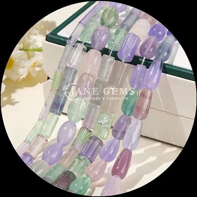 Düzensiz Fluorit Boncukları Kristal Gemstone Yuvarlak Tüp Şekli Su Damlası Şekli Çıkarsız Boncuk Telleri DIY Mücevher Yapımı için