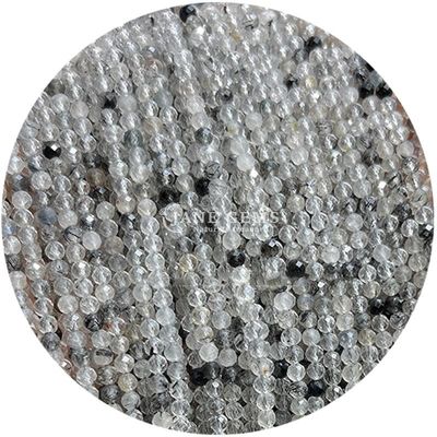 Değerli değerli taşlar İnce Doğal Kristal Yüzlü Yuvarlak Şekil Küçük Morganit Siyah Rutile Kuvars Kolye için gevşek inciler