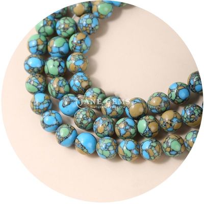 Toptan Howlite yuvarlak taş gevşek boncuklar Turkuaz gevşek boncuklar yuvarlak boncuklar Mücevher yapımı için aralıklar
