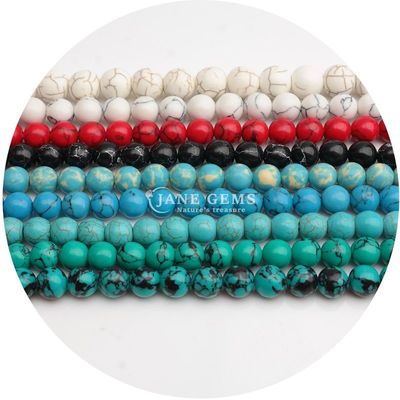 Toptan Howlite yuvarlak taş gevşek boncuklar Turkuaz gevşek boncuklar yuvarlak boncuklar Mücevher yapımı için aralıklar