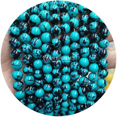 Toptan Howlite yuvarlak taş gevşek boncuklar Turkuaz gevşek boncuklar yuvarlak boncuklar Mücevher yapımı için aralıklar