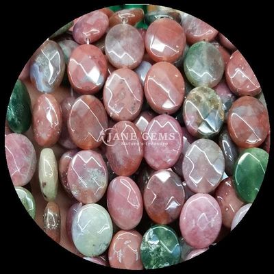 Şık Hint Agate Kırmızı Yeşim Taşı gevşek boncuk iplikleri yüzlü oval şekli değerli taş boncuk