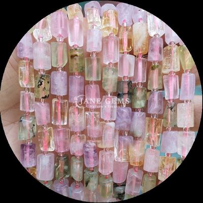 Gem Bead Doğal Kristal Çilek Kuvars Gemstone Yüzlü Silindir Şekli Yumuşak Mercekler Mücevher Yapımı için