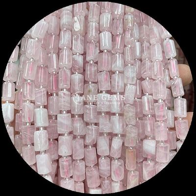 Gem Bead Doğal Kristal Çilek Kuvars Gemstone Yüzlü Silindir Şekli Yumuşak Mercekler Mücevher Yapımı için