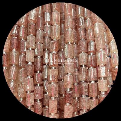 Gem Bead Doğal Kristal Çilek Kuvars Gemstone Yüzlü Silindir Şekli Yumuşak Mercekler Mücevher Yapımı için