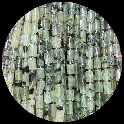 Gem Bead Natural Crystal Aquamarine Prehnite Gemstone Yüzlü Silindir Şekli Sıfır İnci Yapımcılık için Bead Strands