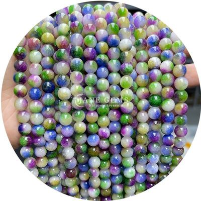 Yuvarlak Yeşimli Renkli Kalsedon Taş İnciler Şifa Kristal Doğal Taş Çıkarlı İnciler DIY Mücevher Yapımı İçin