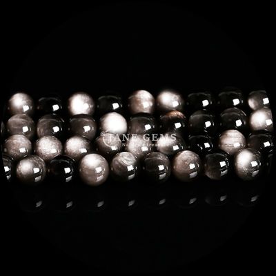 Çeşitli Yuvarlak Şekil Gümüş Obsidian Güneş Taşı Doğal cilalanmış taş boncuk