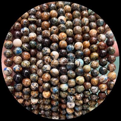 Çeşitli Yuvarlak Şekil Gümüş Obsidian Güneş Taşı Doğal cilalanmış taş boncuk