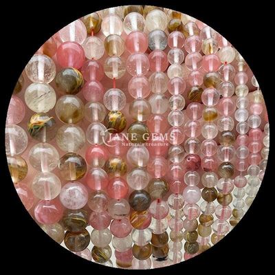 Yumuşatılmış mücevher taşları yuvarlak kesim ateş Kuvars Altın Rutilated Kuvars İnci iplikleri DIY Mücevher yapımı için