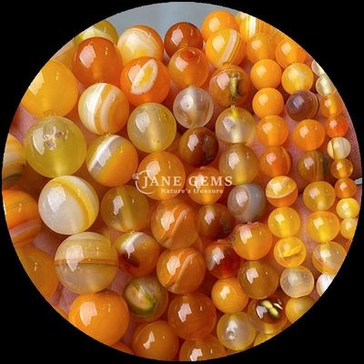 Yuvarlak Şekil 8mm Doğal Gemstone İnciler Çeşitli Agate İnciler Karnelian Sarı Çizgili Agate Çıkarsız İnce Yapısal Mücevherlik için