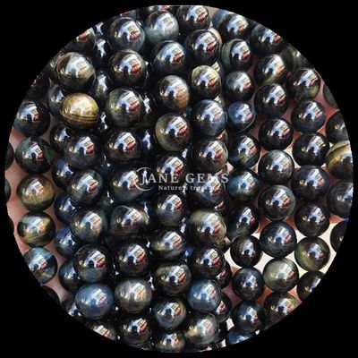 Yuvarlak Şekil Doğal Değerli Taş Mermiler Kaplan Gözü Mücevher Yapımı için gevşek mermi telleri cilalı teknik