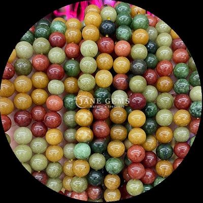 Yuvarlak şekilli ve çoklu renkte değerli taşlar Çeşitli kalsedonyalı gevşek boncuk telleri DIY mücevher için mükemmel
